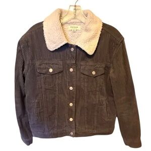PacSun Brown Corduroy Jacket with Cream Sherpa Collar